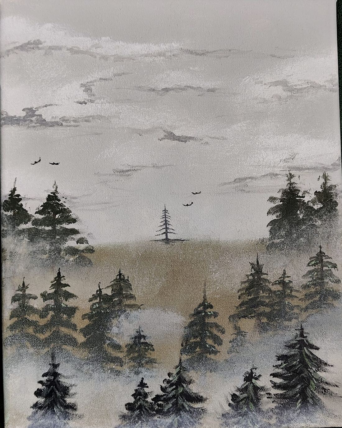 Obraz "Las we mgle" - Akryl na płótnie, 25 x 30 cm